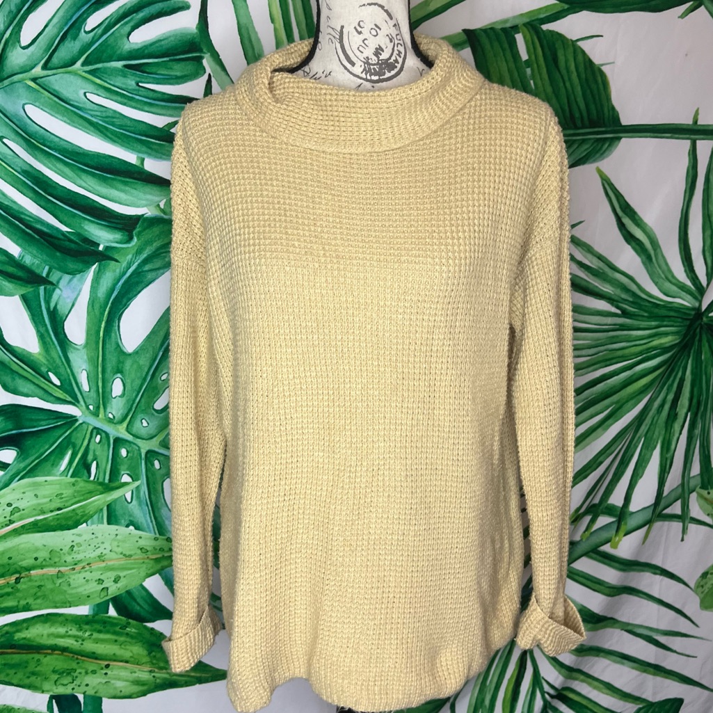 J. Jill S Tan Super Soft Waffle Knit Cowl Neck Office Fall Winter Sweater